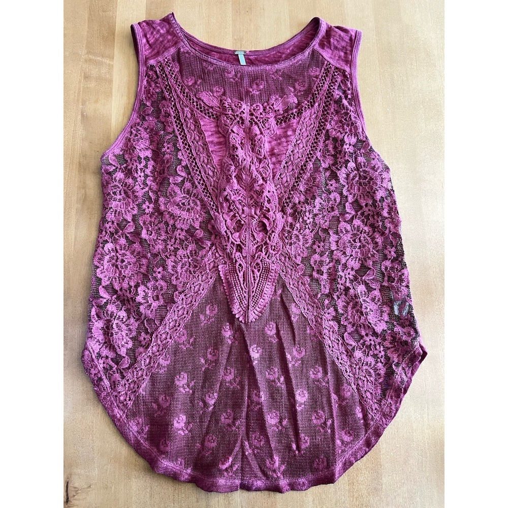 Free People Shirt Womens S Red Tank Top Not So Sweet Victorian Lace Burnout Tee